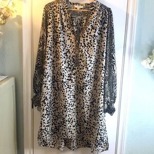 Umgee Black and White Animal Print Dress